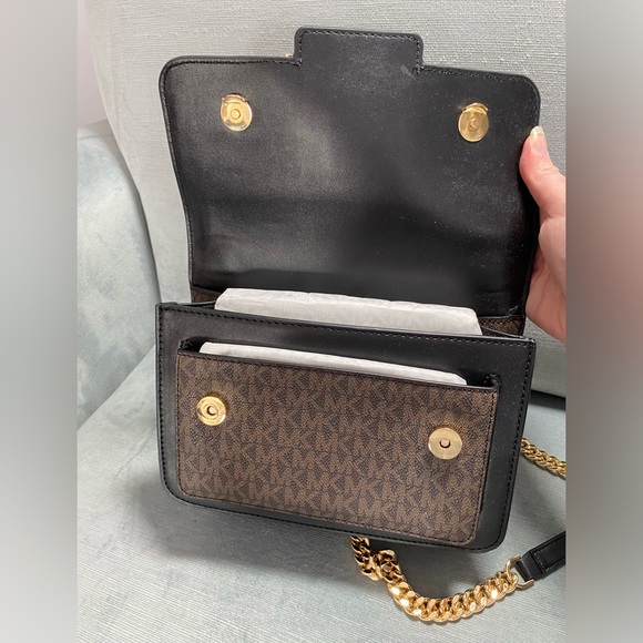 NWT Michael Kors, Heather Brown, multi tiger and leather gold Crossbody bag $398 - Picture 11 of 17